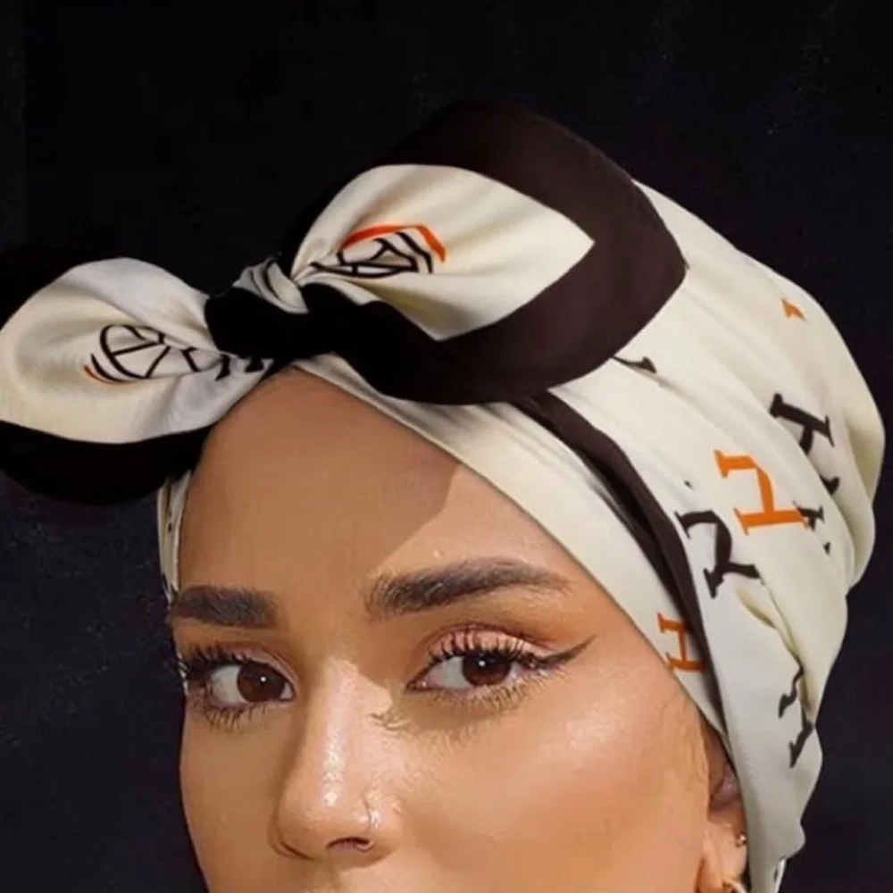Orange H Black H, Cream and Brown Designer style luxury Scarf
